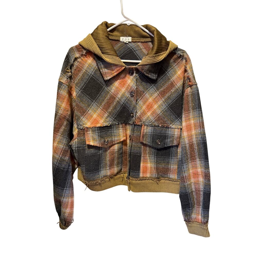 POL Plaid Hooded Bomber Style Jacket Size M